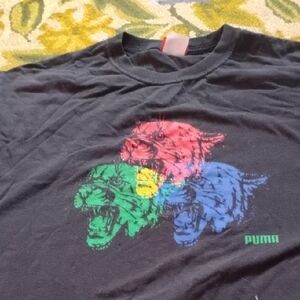 Puma Black Tee with Multicolor Wildcat Design